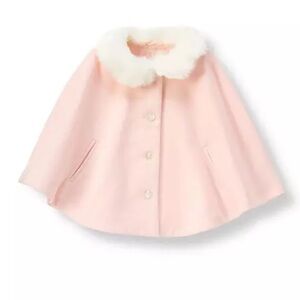 Ballet slipper pink cape (coat) with white faux fur collar.  New, unopened!